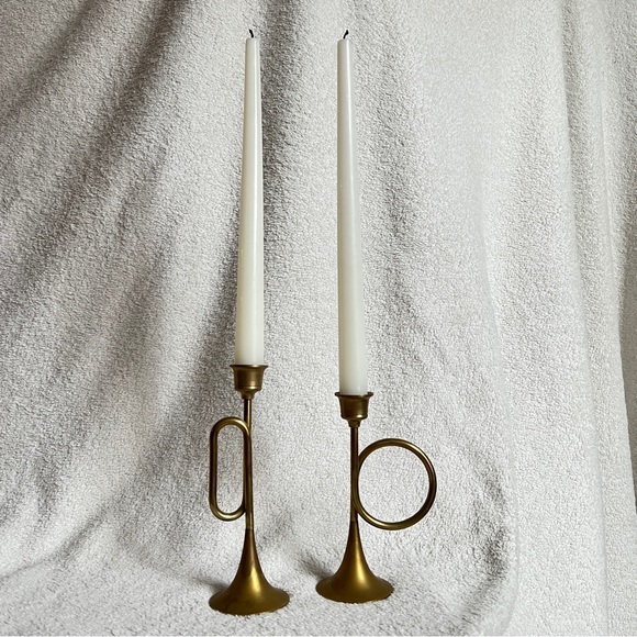 Vintage Other - Vintage Brass Horn Candle Holder Set